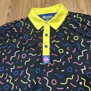Pins And Aces Confetti AOP Golf Polo Shirt Men's L Black Performance Geometric
